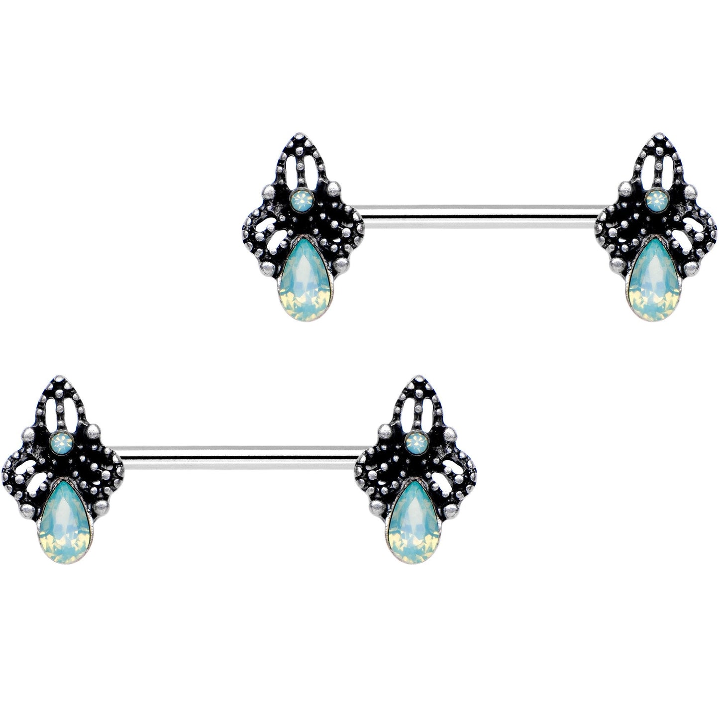 9/16 Green Gem Victorian Raindrop Barbell Nipple Ring Set