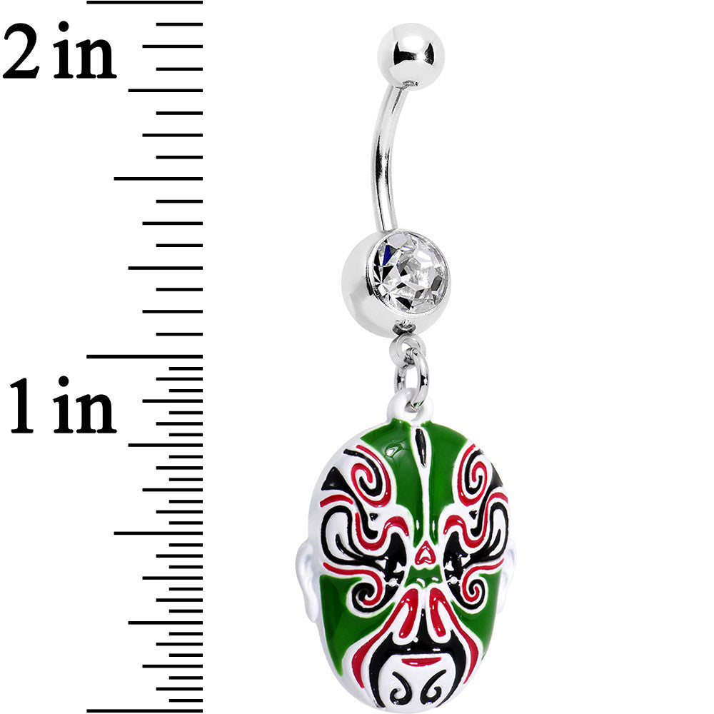 Clear Gem Green Red Samurai Warrior Mask Dangle Belly Ring