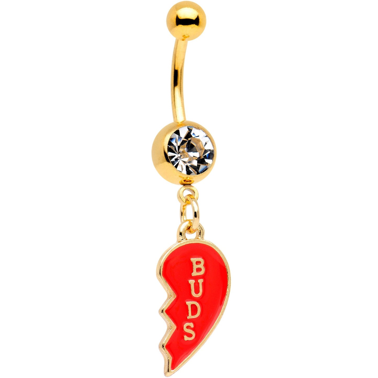 Clear Gem Best Buds Heart Dangle Belly Ring Set of 2