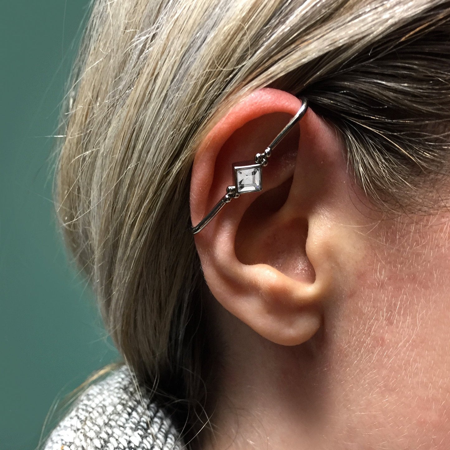 Clear Gem Rhombus Illusion Non Pierced Industrial Barbell