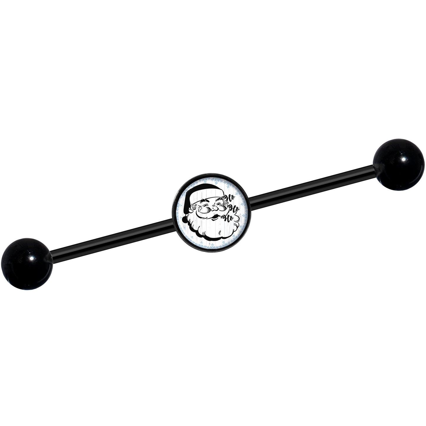 14G Christmas Retro Santa Ho Ho Ho Black Industrial Barbell 37mm