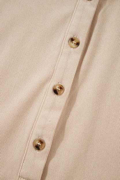 Oatmeal Corduroy Half Button Collared Long Sleeve Mini Dress - Jaico Online Shop