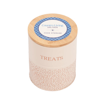 Country Living Dog Treat Canisters - Set of 2 Carbon Steel Jars with Bamboo Lids – White Swan