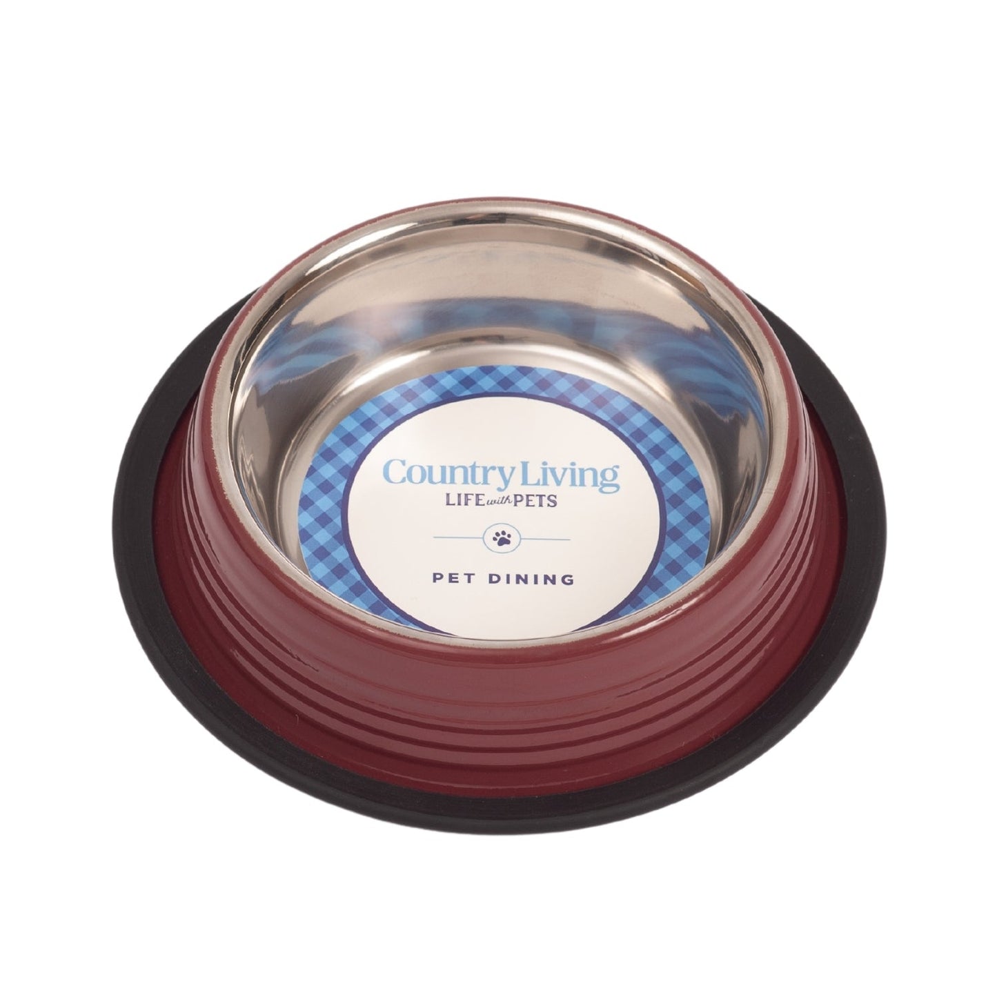 Country Living Set of 2 Ribbed Non-Slip Pet Bowls – Merlot Red