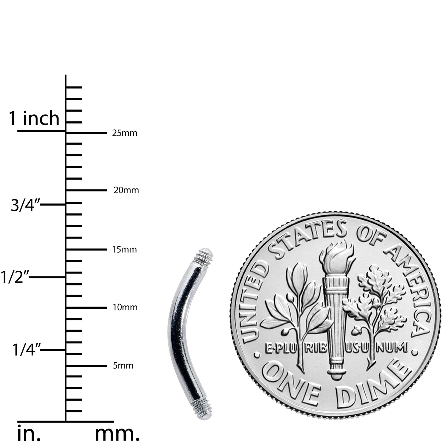 14G 316l Stainless Steel Replacement Curved Barbell 3/8