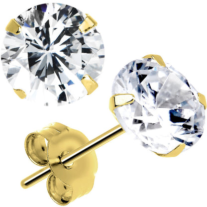 14k Gold .47 Carat Cubic Zirconia Solitaire Stud Earrings