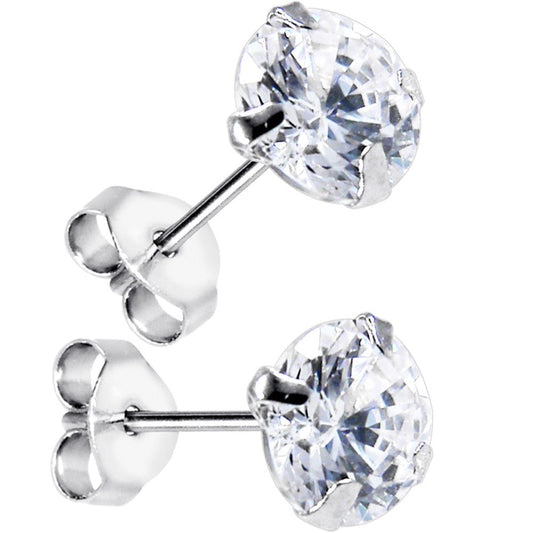 14k White Gold .47 Carat Cubic Zirconia Solitaire Stud Earrings
