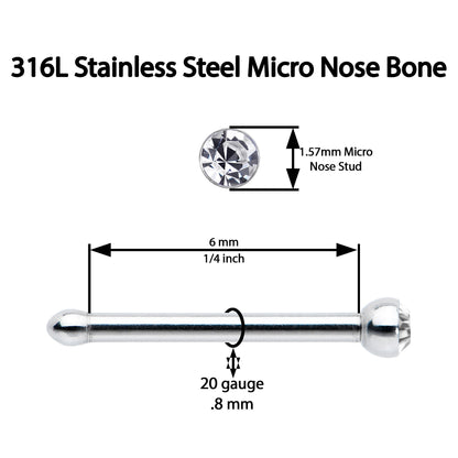 20G Stainless Steel Crystalline Gem Micro Nose Bone
