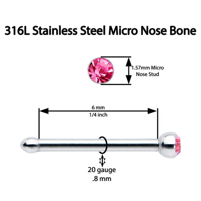 20G Stainless Steel Pink Gem Micro Nose Bone