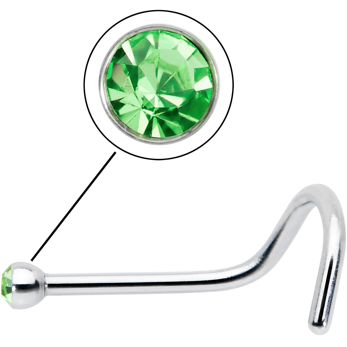 20G Stainless Steel Green Gem Micro Nose Ring Twister
