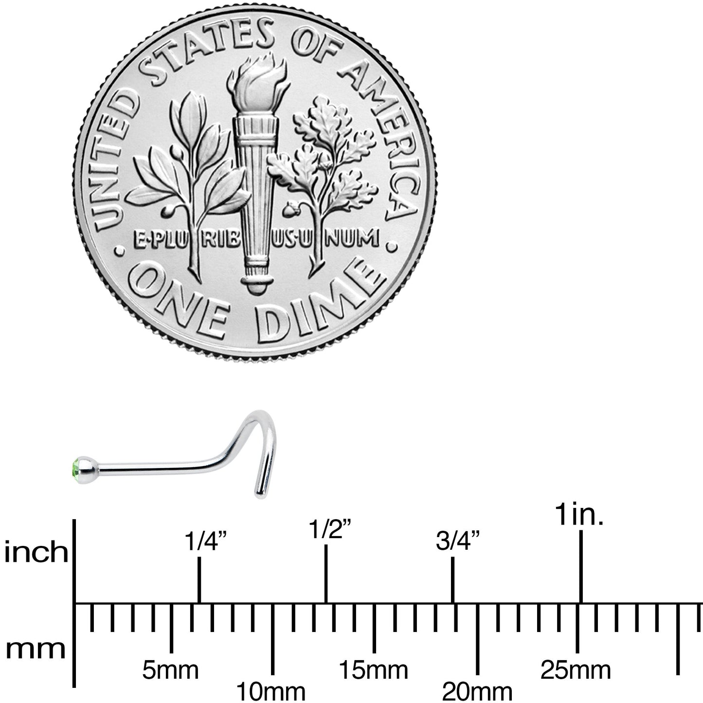 20G Stainless Steel Green Gem Micro Nose Ring Twister