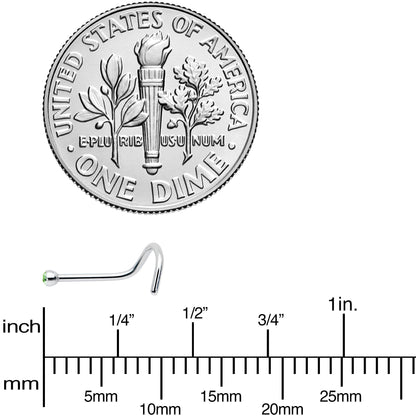 20G Stainless Steel Green Gem Micro Nose Ring Twister