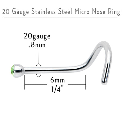 20G Stainless Steel Green Gem Micro Nose Ring Twister