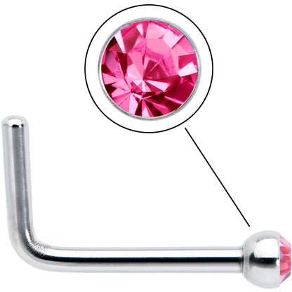 20G Stainless Steel Pink Gem Micro Nose Ring L-Shaped