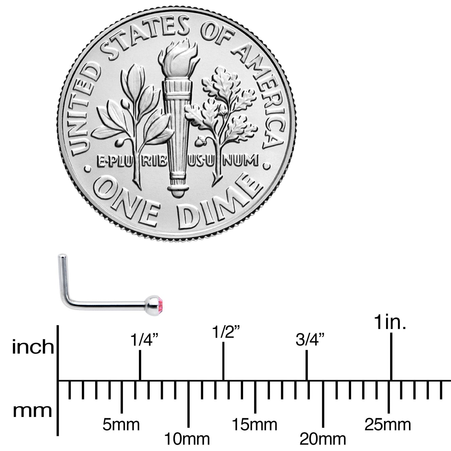 20G Stainless Steel Pink Gem Micro Nose Ring L-Shaped