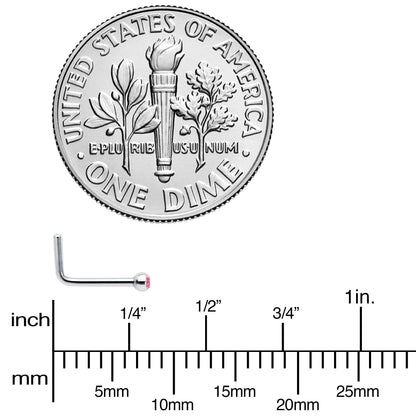 20G Stainless Steel Pink Gem Micro Nose Ring L-Shaped