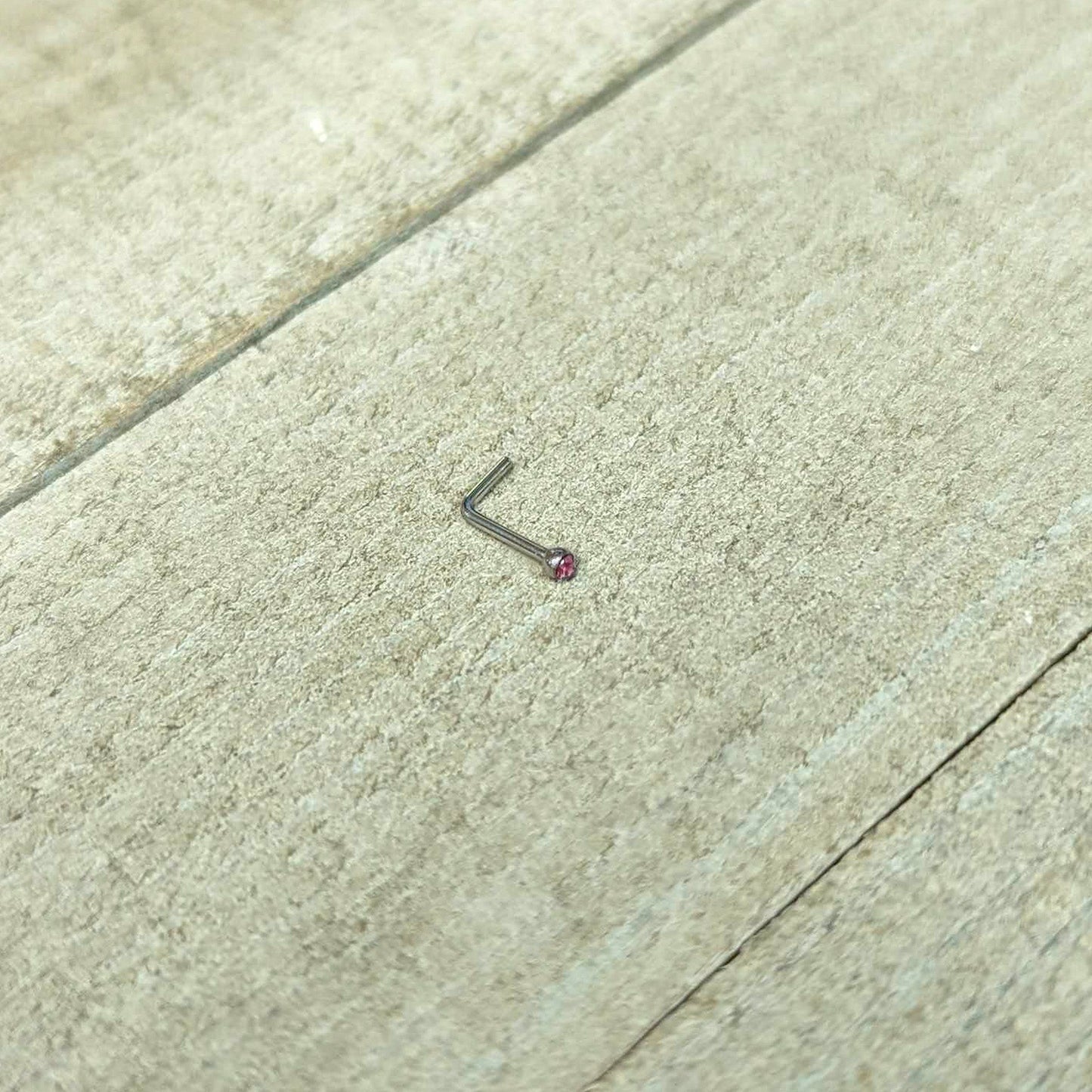 20G Stainless Steel Pink Gem Micro Nose Ring L-Shaped