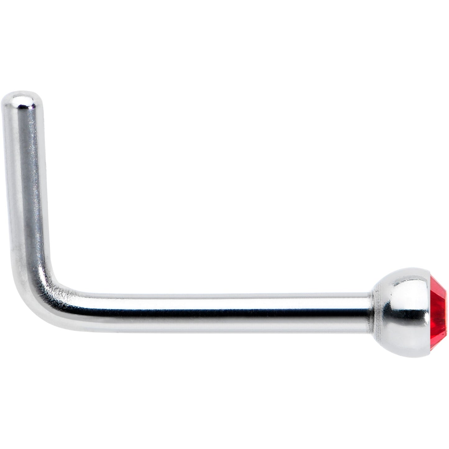 20G Stainless Steel Ruby Red Gem Micro Nose Ring L-Shaped