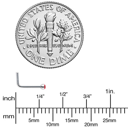 20G Stainless Steel Ruby Red Gem Micro Nose Ring L-Shaped