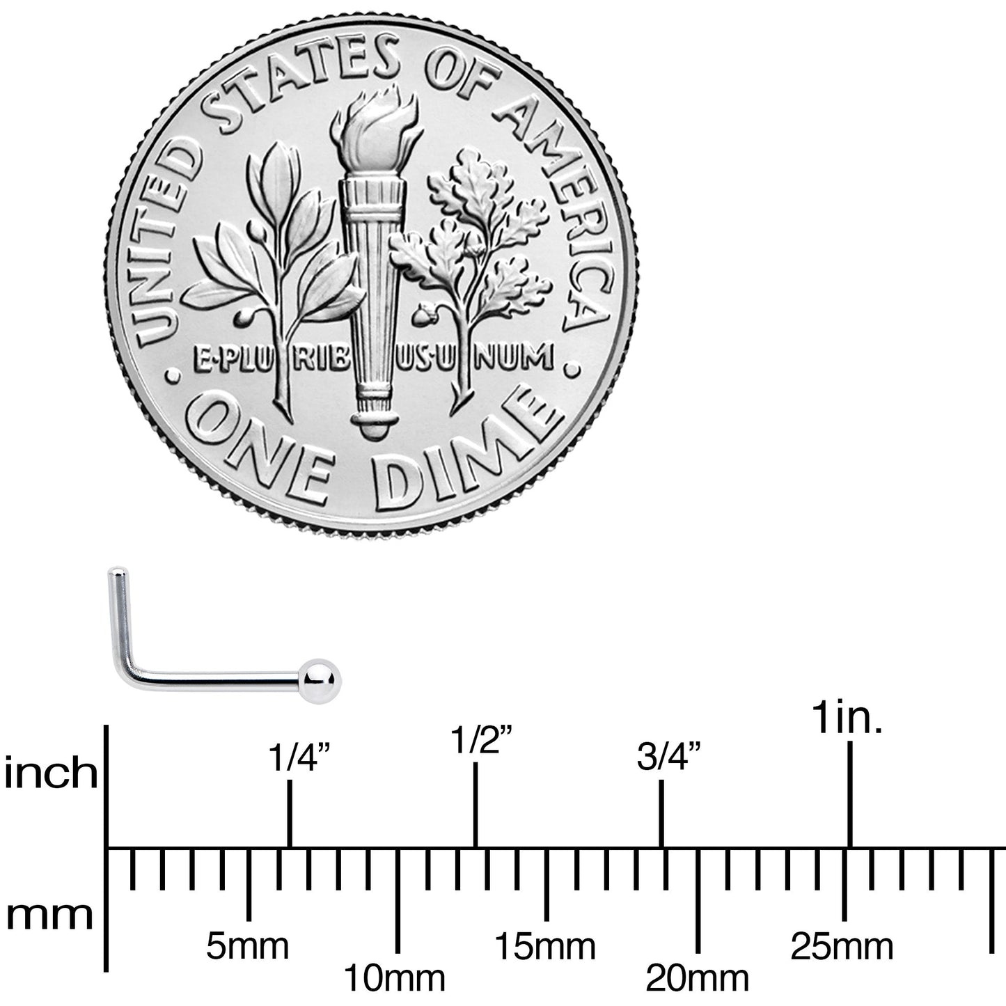 20G Stainless Steel Stainless Steel Micro Ball Nose Ring L-Shaped