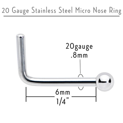 20G Stainless Steel Stainless Steel Micro Ball Nose Ring L-Shaped
