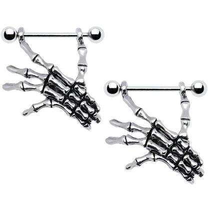 14G 3/4 Skeleton Hand Dangle Nipple Shield Set