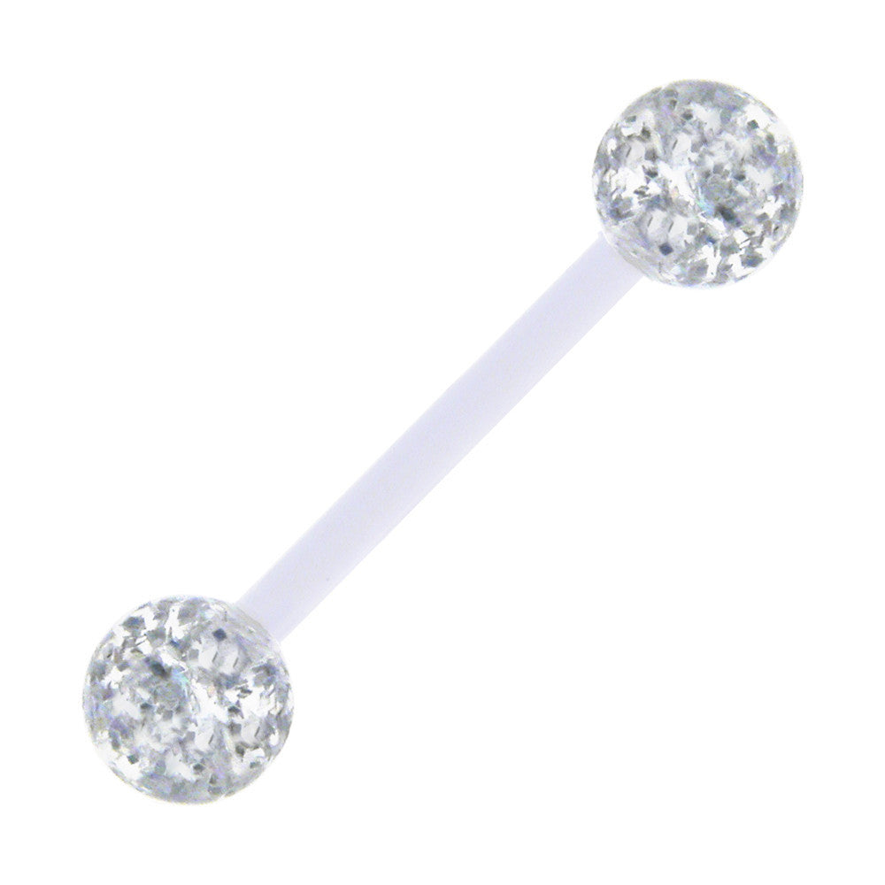 Bioplast Clear Acrylic Ball Glitter Barbell Tongue Ring
