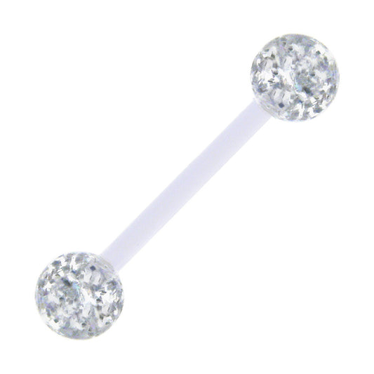 Bioplast Clear Acrylic Ball Glitter Barbell Tongue Ring