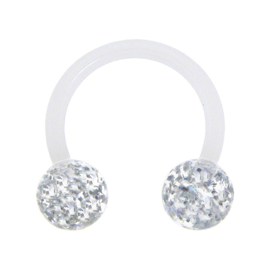 14G 3/8 Bioplast Clear Glitter Ball Horseshoe Circular Barbell