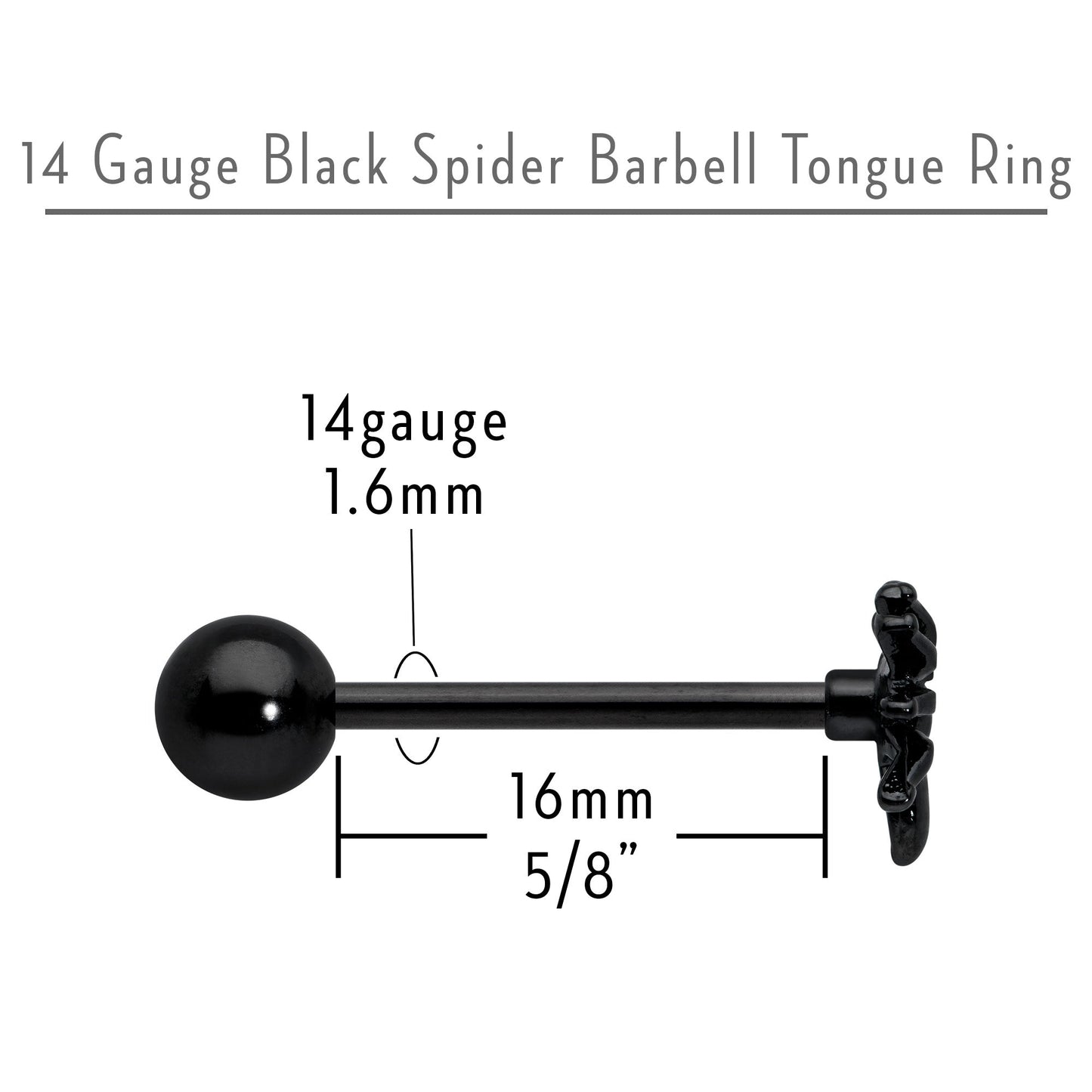 Black Titanium Anodized 3-D Spider Barbell Tongue Ring
