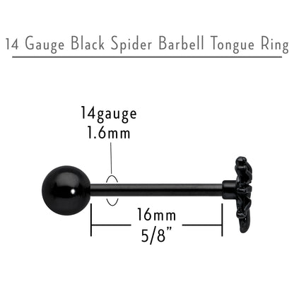 Black Titanium Anodized 3-D Spider Barbell Tongue Ring
