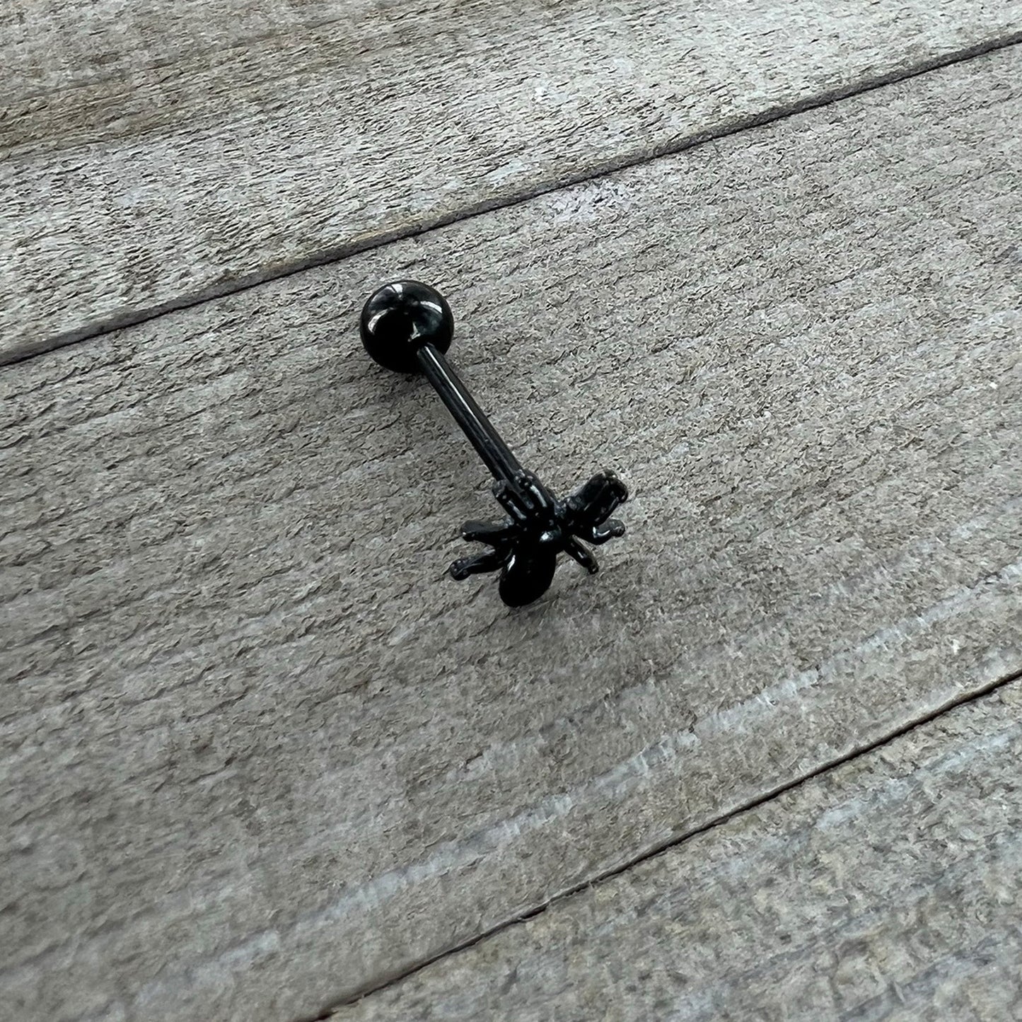 Black Titanium Anodized 3-D Spider Barbell Tongue Ring