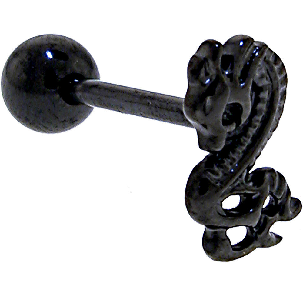 Black Titanium Anodized 3-D Dragon  Barbell Tongue Ring