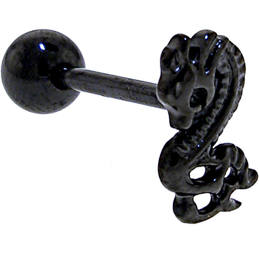 Black Titanium Anodized 3-D Dragon  Barbell Tongue Ring
