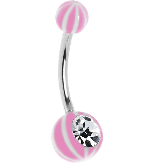 Clear Gem Pink White Stripe Acrylic Artic Blast Beach Ball Belly Ring