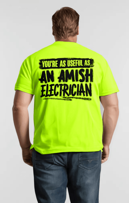 Amish Electrician - Safety Yellow Hi-Vis Pocket T-Shirt