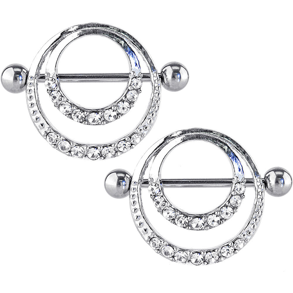 14G 7/8 Clear Gem Romantic Hoop Barbell Nipple Shield Set