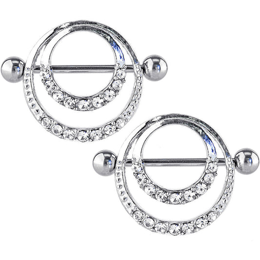 14G 7/8 Clear Gem Romantic Hoop Barbell Nipple Shield Set