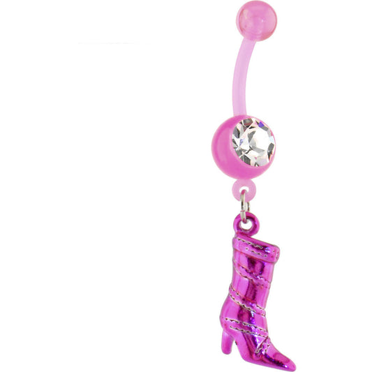 Bioplast Pink BOOT Dangle Belly Ring