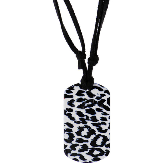 Black White LEOPARD DOG TAG Necklace