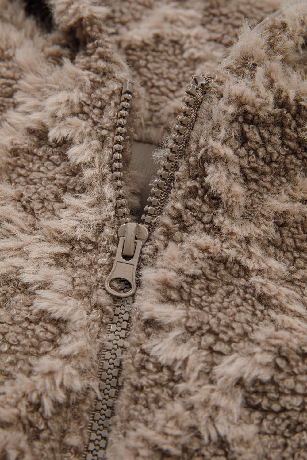 Chestnut Sherpa Rhombus Zip Up Side Pocket Hooded Jacket - Jaico Online Shop
