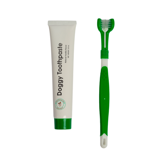 Triple Headed Dog Toothbrush with All-Natural Toothpaste Kit – 2-Piece Kit