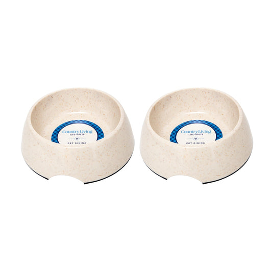 Country Living Set of 2 Natural Fiber Dog Bowls – White Swan