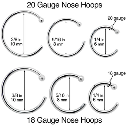 20G 3/8 Solid 18K Yellow Gold Nose Hoop