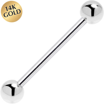 Solid 14k White Gold Straight Barbell 14G 3/4 5mm