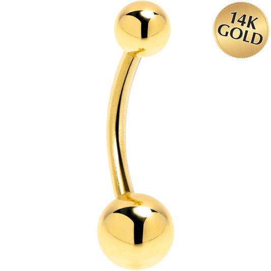 16G Solid 14k Yellow GOLD BALL Belly Ring 3/8 6mm/4mm
