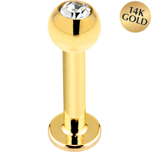 16G Solid 14k Yellow Gold Cubic Zirconia Labret - 5/16 3mm
