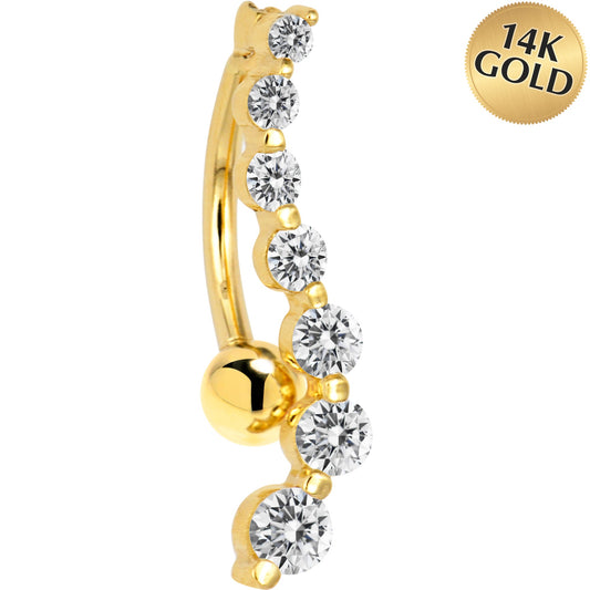 16G Solid 14k Yellow Gold Top Mount Cubic Zirconia Journey Belly Ring