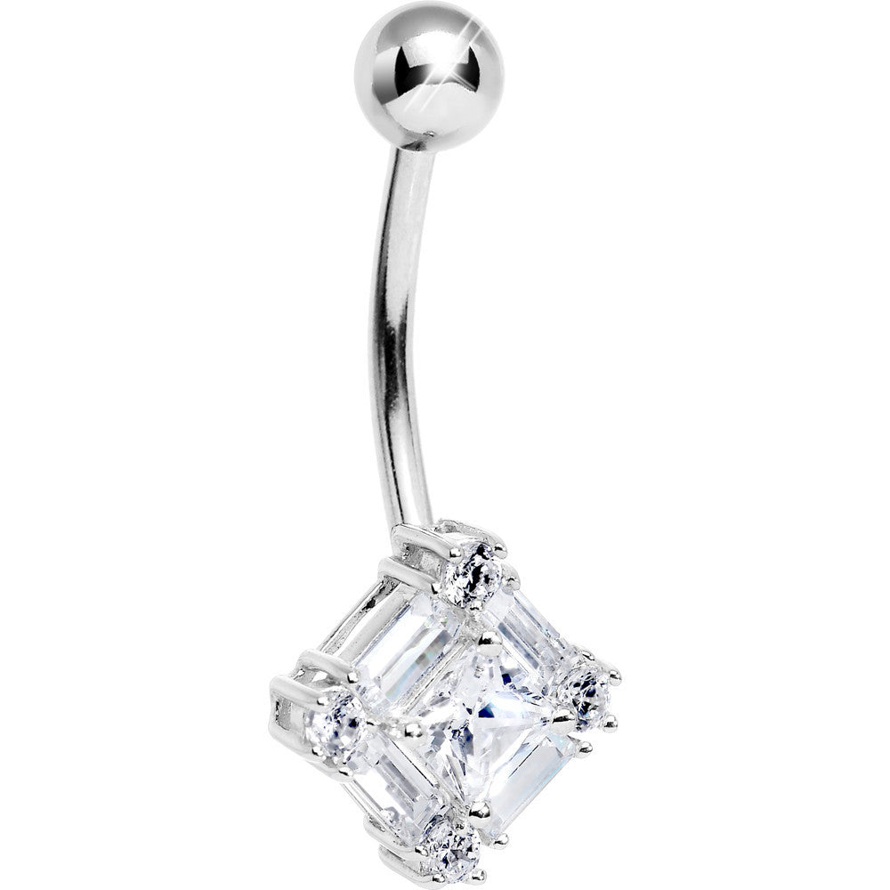 16G Solid 14k White Gold Cubic Zirconia Surround Belly Ring