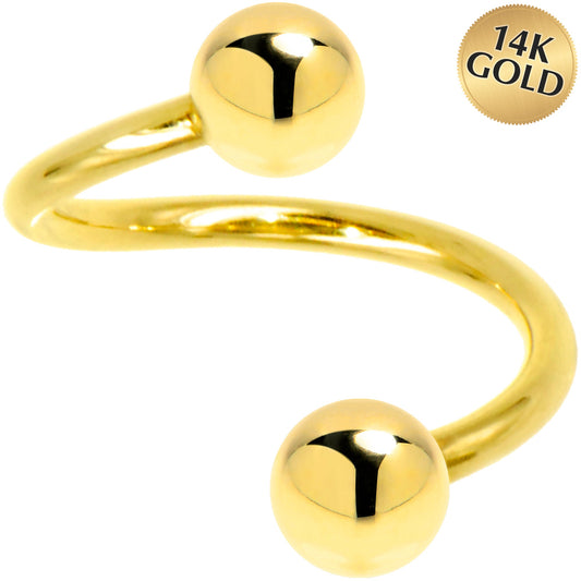 Solid 14k Yellow Gold Spiral Twister Belly Ring